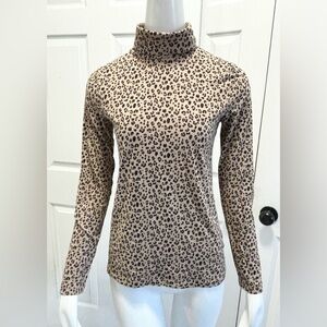 J Crew Turtleneck Leopard Cheetah Animal Print Ling Sleeve Shirt Top Size Medium